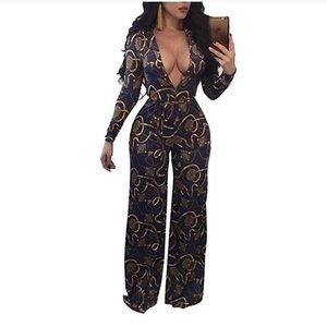 Deep Wide Leg Jumpsuit